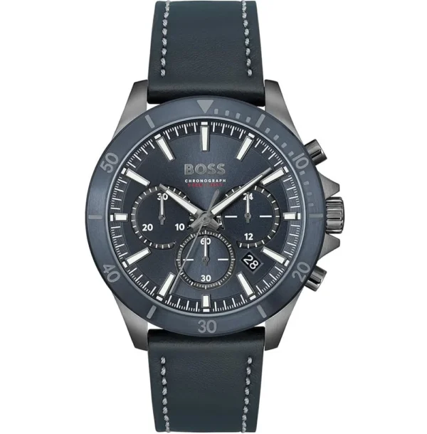 Men's Hugo Boss Troper Chronograph Blue Leather Strap Watch with Blue Dial (Model: 1514056)