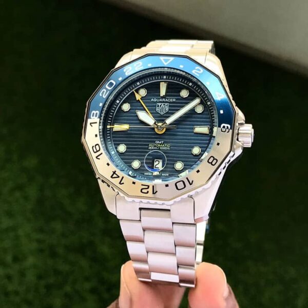 TAG Heuer Aquaracer Professional 300 GMT Blue Basel & Silver Chain Automatic Mens Watch