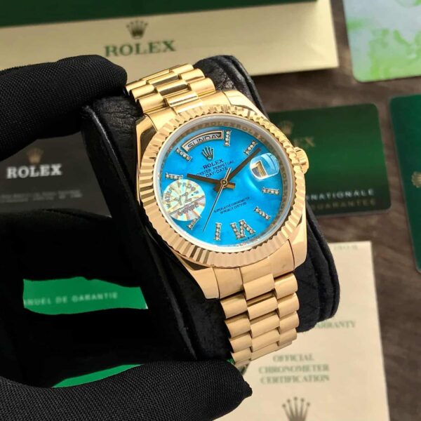 Rolex Day Date 40 Gold Tone Blue Dial Japanese Automatic Mens Watch