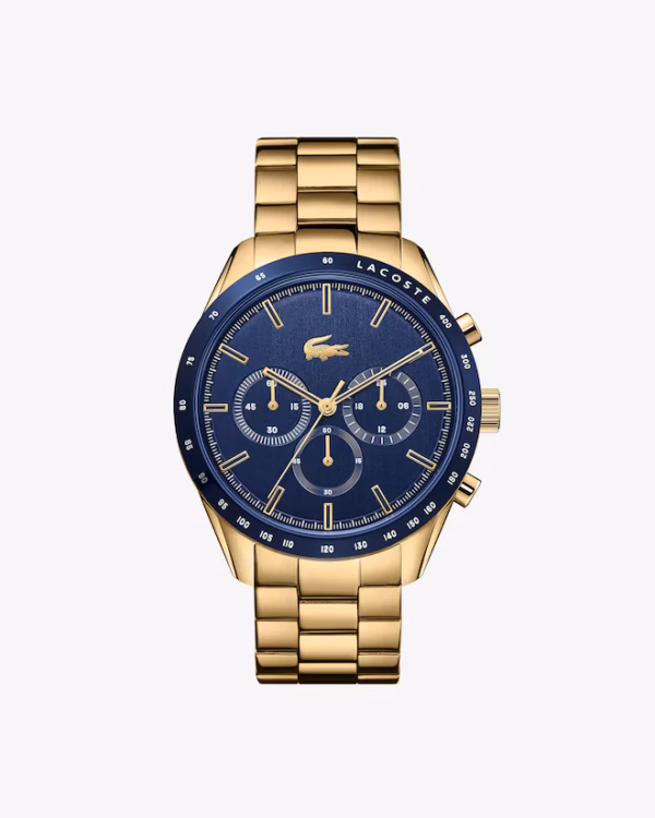 Lacoste Men's Watch 2011096 Boston Quartz Chronograph Blue Dial Gold Steel 42mm