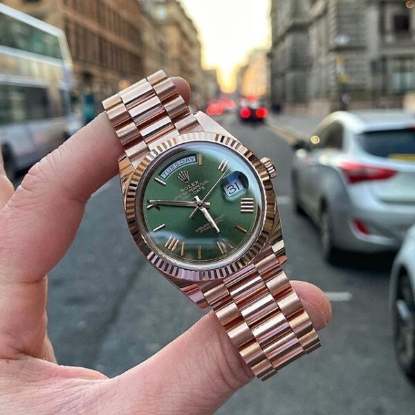 Rolex Day Date 41 Rose Gold Green Dial Japanese Automatic Mens Watch
