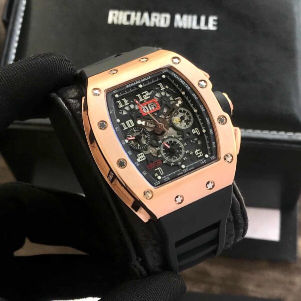 Richard Mille RM011-FM RoseGold Black Dial Swiss Automatic Premium Mens Watch