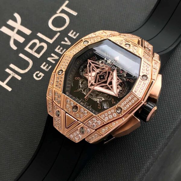 Hublot Big Bang Sang Blue King Gold Pave 42mm Dimond Bazel Mens Watch