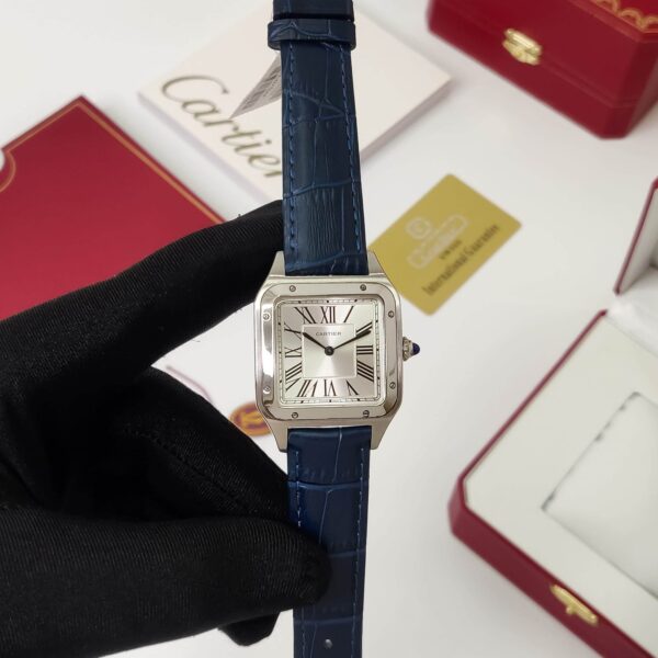 Cartier Santos Dumont Blue/Black Strap White Dial
