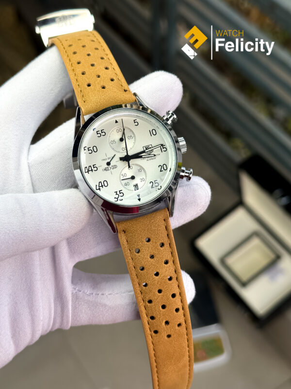 Tag Heuer Carrera Chronograph White Dial Leather Mens 1887-SPACEX-BROWN Watch for Man Watch