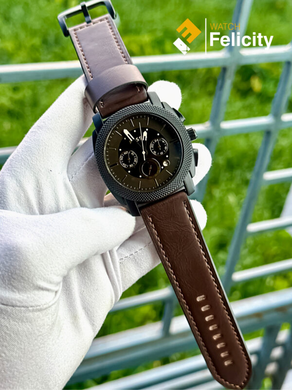 Fossil Machine Chronograph Date Leather Belt Watch AA FS4656