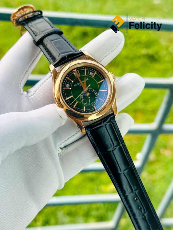 Patek Philippe Men's Automatic Mechanical Watch, Black Leather Strap, Blue Dial, Rose Gold Case, 40mm