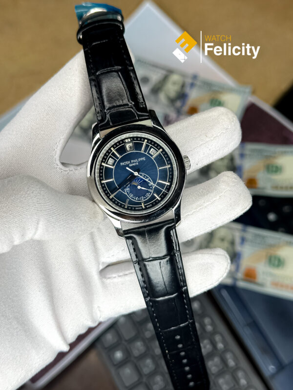 Patek Philippe Men's Automatic Mechanical Watch, Black Leather Strap, Blue Dial, Rose Gold Case, 40mm