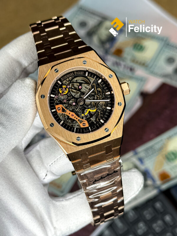 Audemars Piguet Royal Oak Rose Gold Double Balance Wheel Openwork Skeleton Dial Automatic Mens Watch