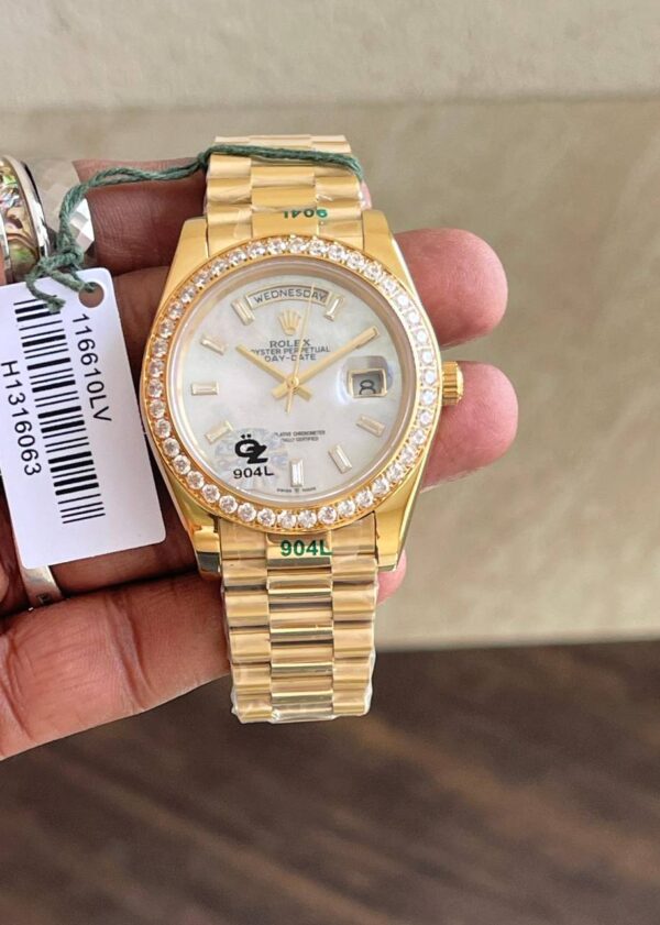 Rolex Day-Date White Dial Diamond Bezel
