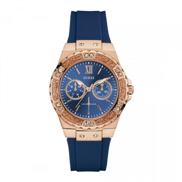 Guess W1053L1 Women's Multifunction Qyartz Crystal Blue Silicone Strap Watch