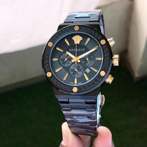 Versace Greca Logo Japanese Full Black Quartz Mens Watch