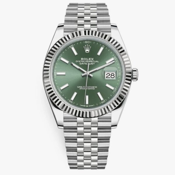 Rolex Date Just 41 Mint Green Dial & Jubli Chain Automatic Mens Watch