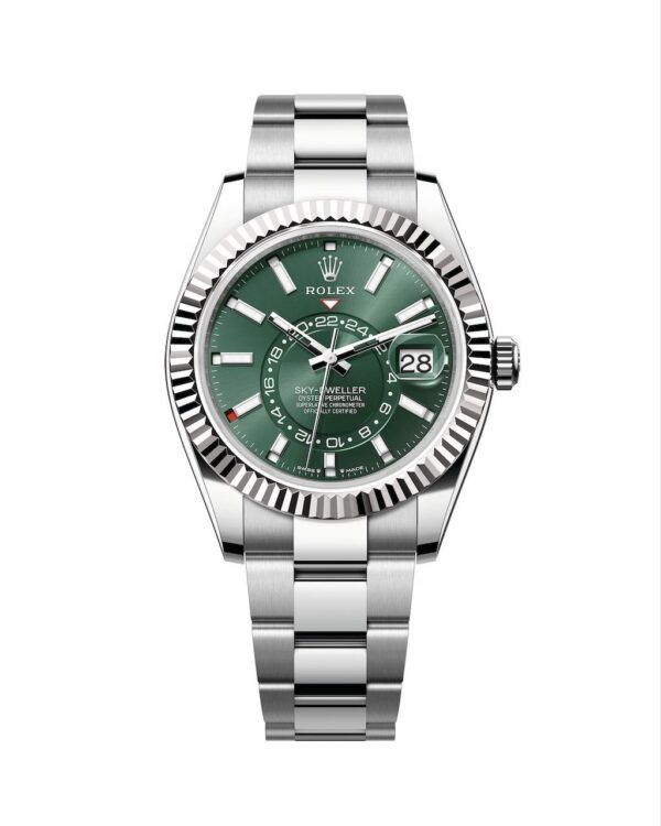 Rolex SkyDweller Silver Green Dial Oyster Chain Belt Automatic Men’s Watch