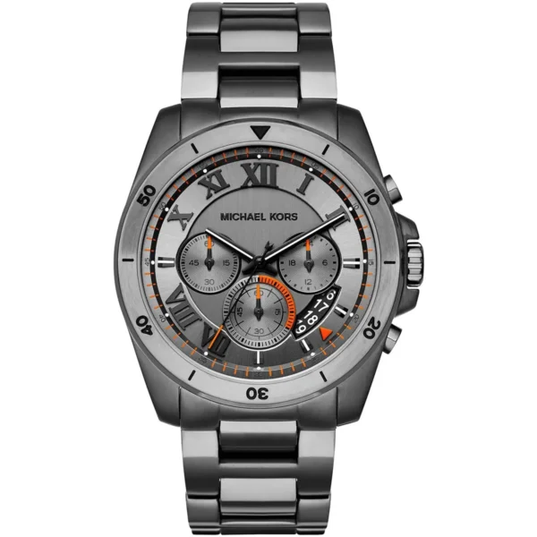 Michael Kors Watch For Men Brecken MK8465 Chronograph With Gray dial Stainless steel Metal belt with Gray color