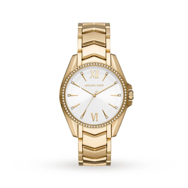 Michael Kors Whitney Quartz Movt. 5ATM WR Ladies Watch with Stainless Steel Chain Strap in Gold Tone
