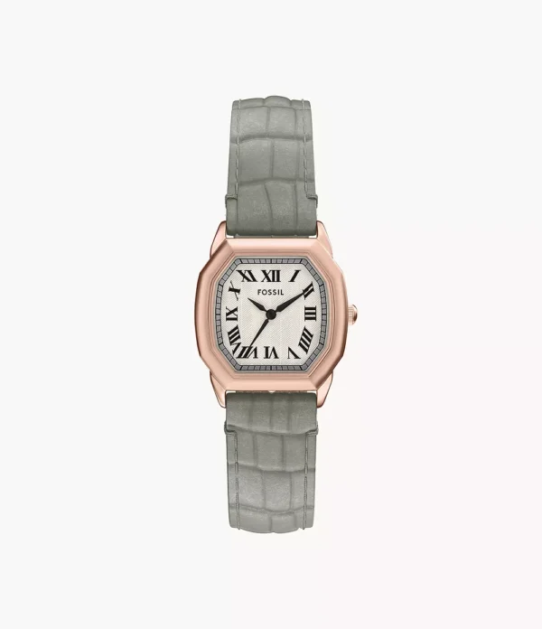 Harlow Three-Hand Grey Croco Leather Watch