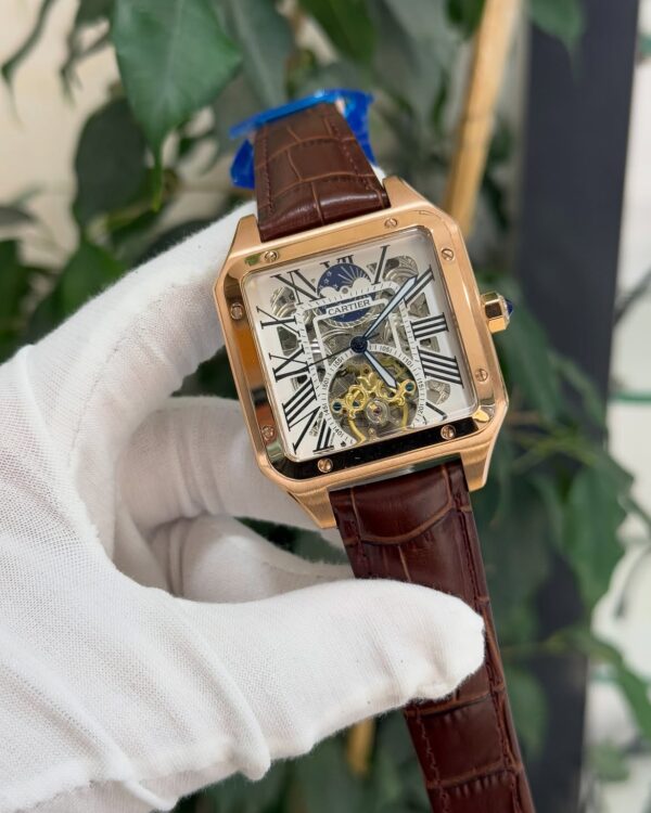 Cartier Santos Style – Engraved Skeleton Tourbillon
