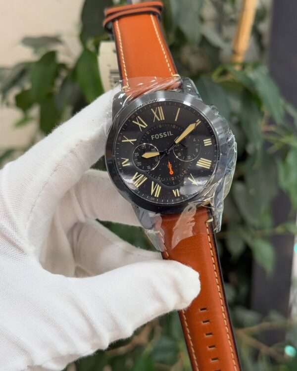 Fossil Chronograph Style – Black Dial & Orange Leather Strap