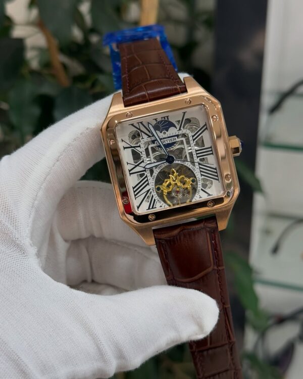 Cartier Santos Style – Engraved Skeleton Tourbillon
