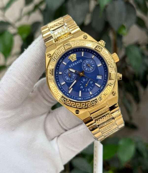 Versace Greca Chronograph Style – Blue Dial & Gold-Tone Bracelet