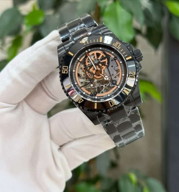 Rolex Submariner Style – Black Skeleton Dial & Gold Accents
