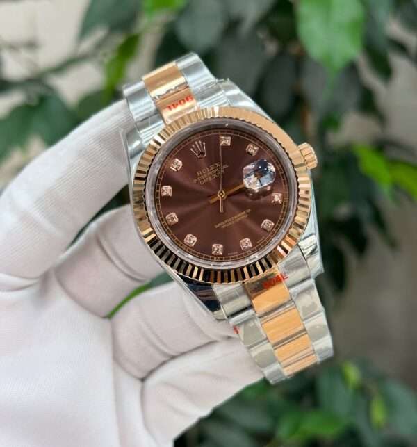 Rolex Datejust 41 Style – Chocolate Brown Diamond Dial & Two-Tone Jubilee