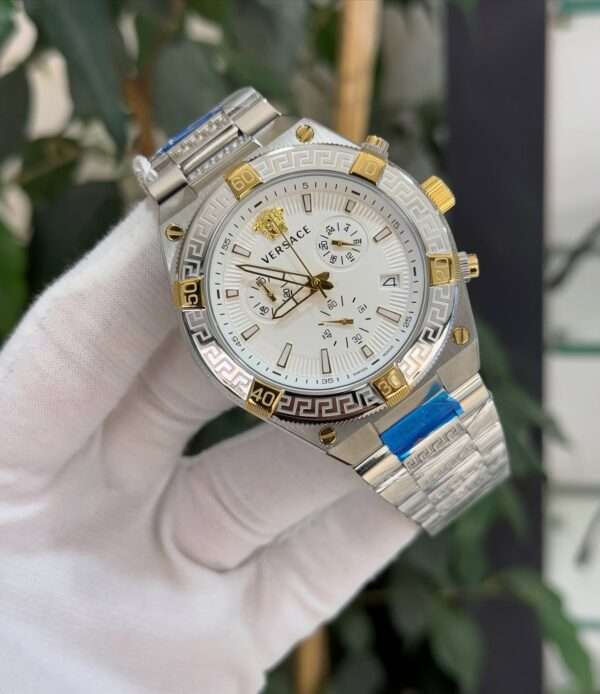 Versace Chronograph Style – White Dial & Two-Tone Bracelet