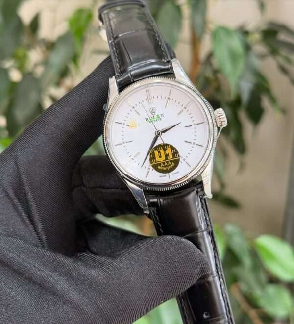 Rolex Cellini Style – White Dial & Black Leather Strap