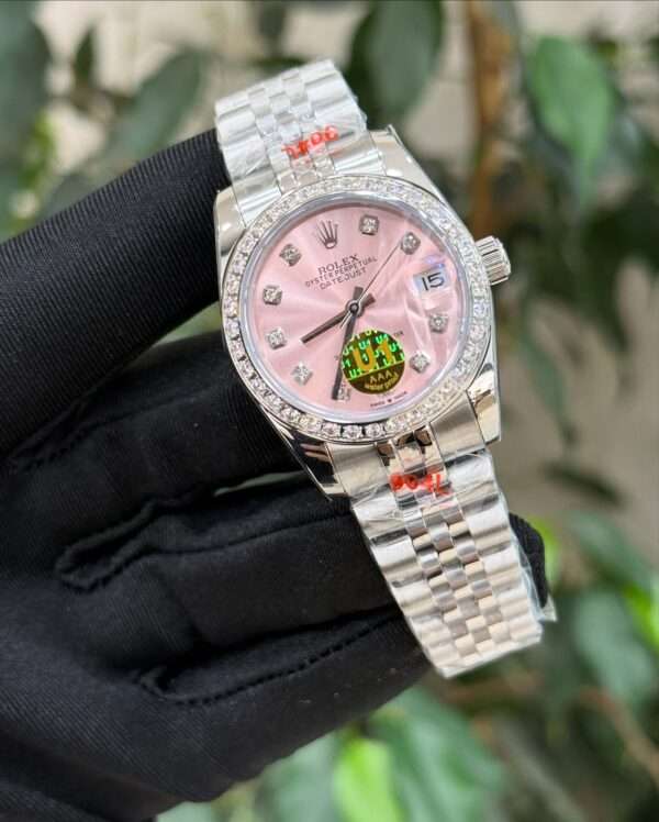 Rolex Datejust Style – Pink Dial & Diamond-Set Bezel