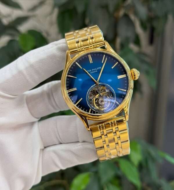 Patek Philippe Calatrava Tourbillon Style – Blue Dial & Gold-Tone Bracelet
