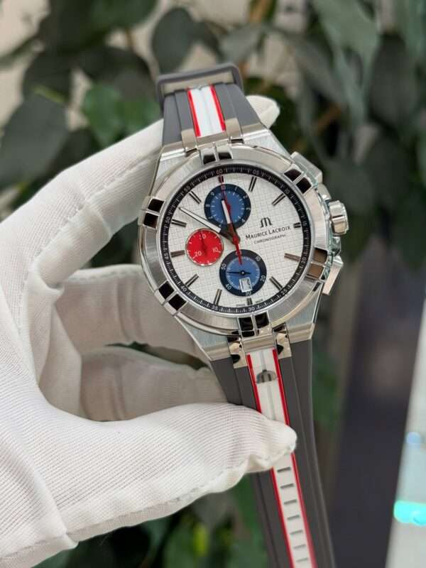 Maurice Lacroix AIKON Chronograph Style – White Dial & Red/Blue Rubber Strap