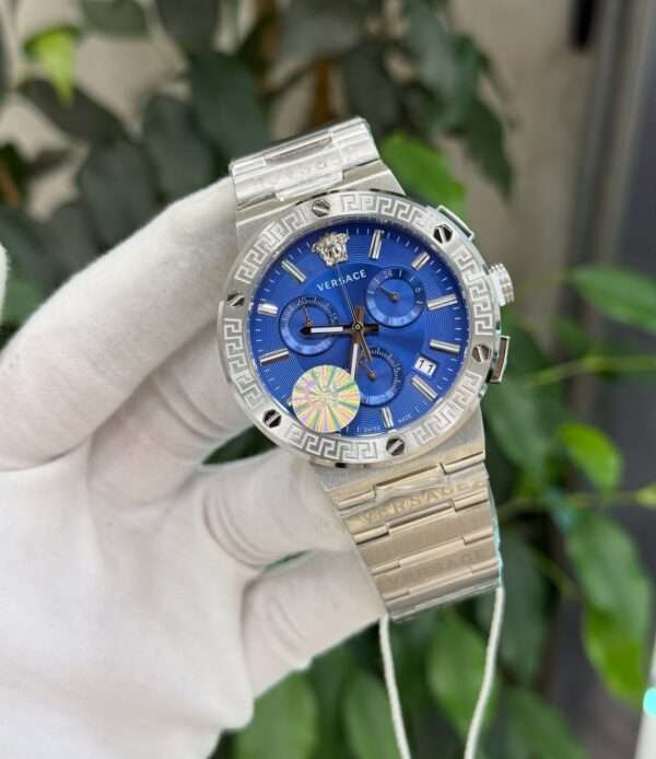 Versace Greca Reaction Chronograph Style – Blue Dial & Silver Bracelet
