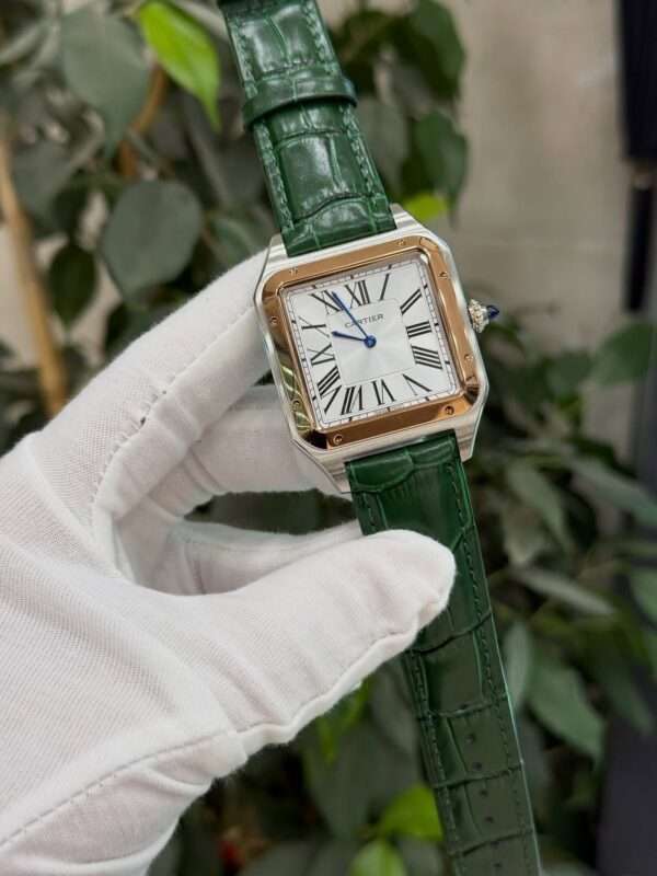 Cartier Santos Style – White Dial & Green Leather Strap