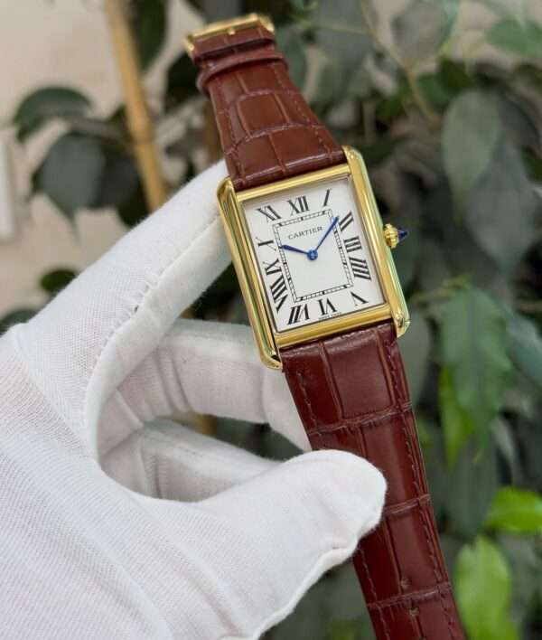 Cartier Tank Style – White Roman Dial & Gold-Tone Case