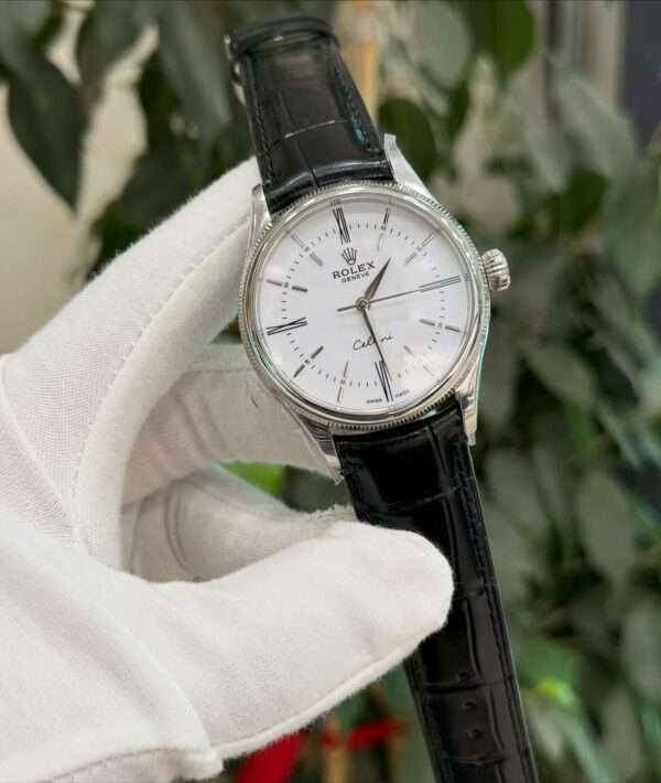 Rolex Cellini Style – White Dial & Black Leather Strap
