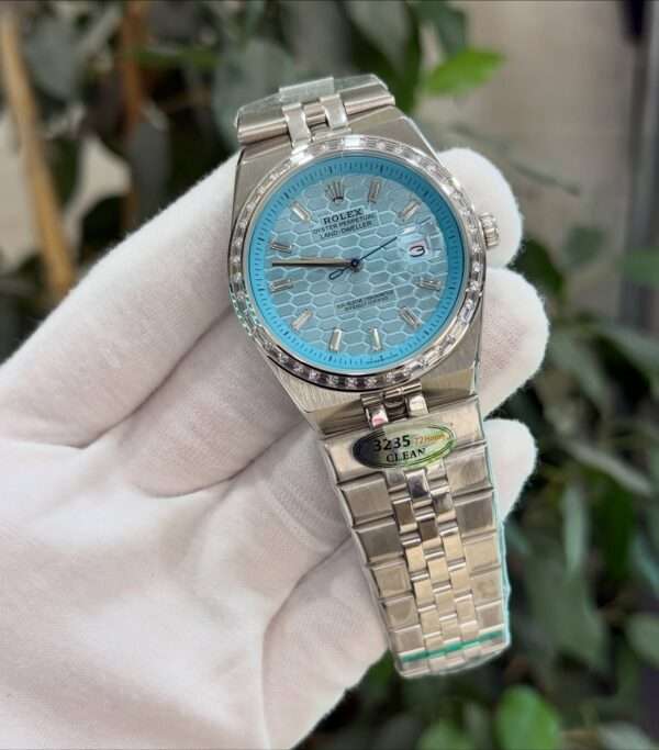 Rolex Land-Dweller 40 Style – Ice-Blue Honeycomb Dial & Diamond Bezel