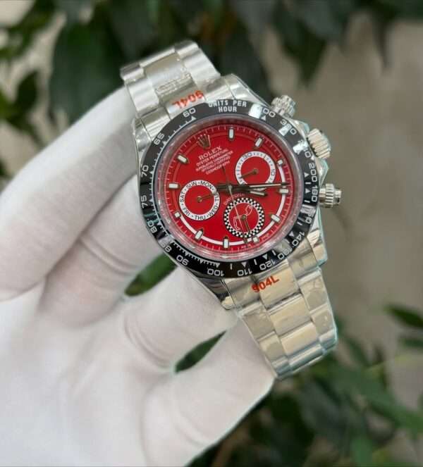 Rolex Daytona Style – Red Dial & Black Tachymeter Bezel