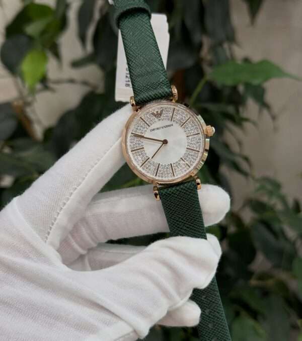 Emporio Armani Style – Crystal Pavé Dial & Green Leather Strap