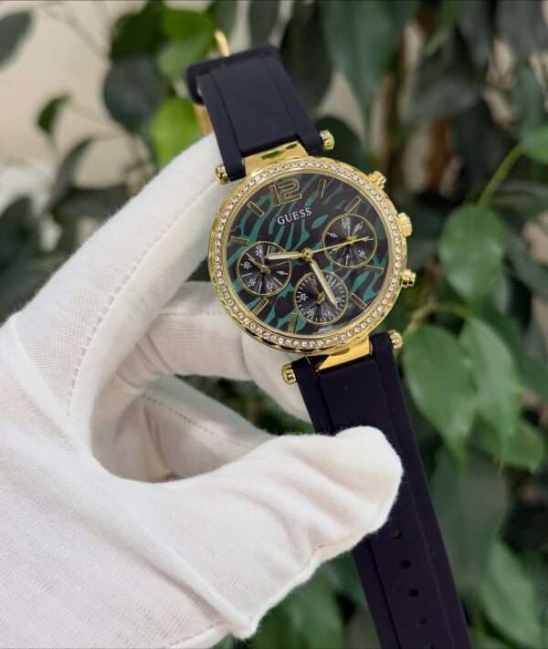 GUESS Chronograph Style – Black & Teal Patterned Dial
