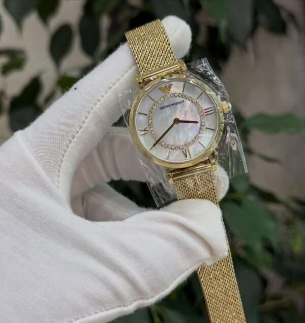 Emporio Armani Gianni T-Bar AR11321 – Mother-of-Pearl & Gold Mesh