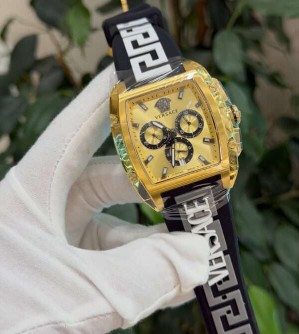 Versace Chronograph Style – Gold Dial & Black Greek Key Strap