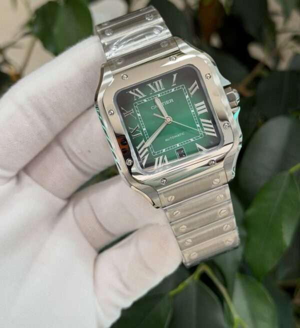 Cartier Santos Style – Green Dial & Stainless Steel Bracelet