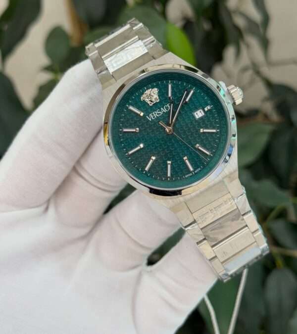 Versace Style – Green Greca Dial & Stainless-Steel Bracelet