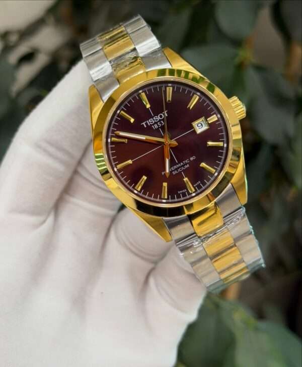 Tissot Gentleman Powermatic 80 Silicium Style – Burgundy Dial & Two-Tone Bracelet