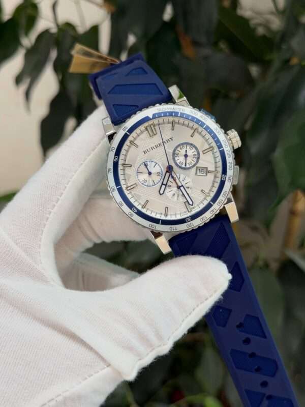 Burberry Chronograph Style – White Dial & Blue Rubber Strap
