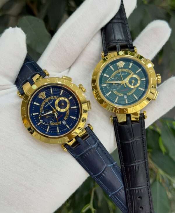 Versace Chronograph Style – Blue Dial & Gold-Tone Case