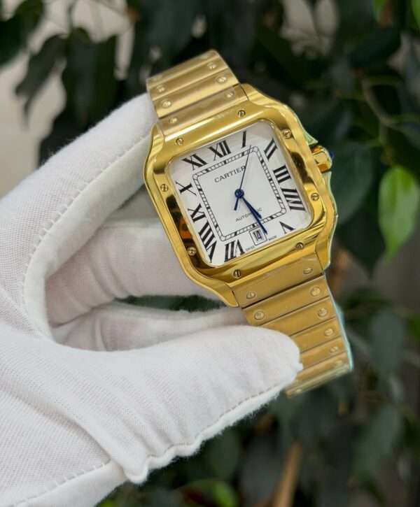 Cartier Santos Style – Gold-Tone & White Roman Dial