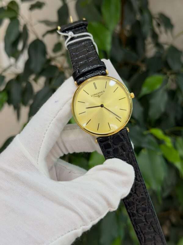 Longines Style – Gold-Tone Sunray Dial & Black Leather Strap