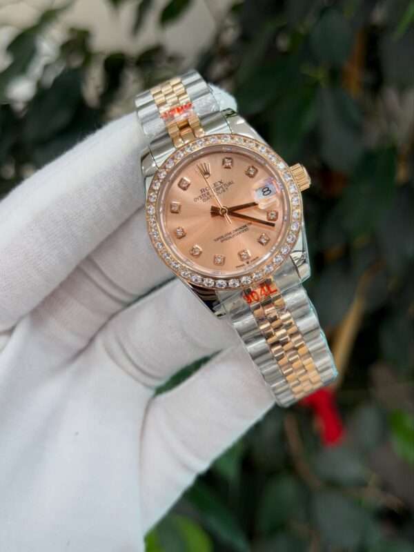 Rolex Datejust Style – Rose Gold Dial & Diamond-Set Bezel